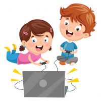 Vector Illustration Of Kids Playing Video Game